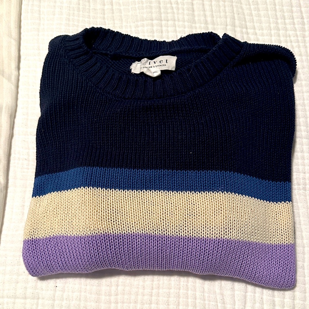 Velvet by Graham and Spencer Striped Crew Neck Cotton Sweater
